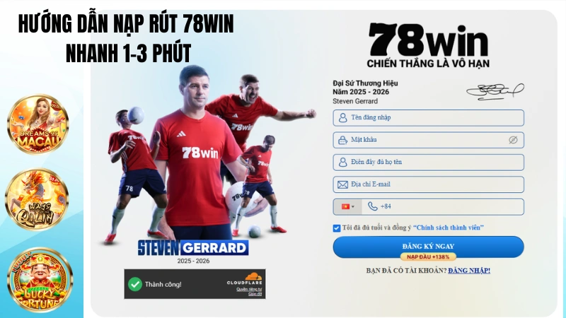 Nạp rút 78WIN nhanh 1-3 phút 2026
